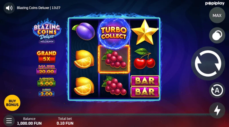หน้าจอเกมของ Blazing Coins Deluxe