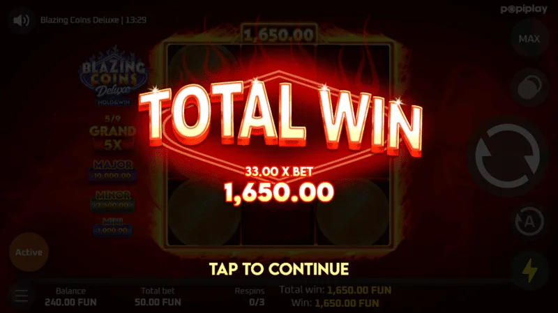 ชนะทั้งหมดใน Respin ของ Blazing Coins Deluxe